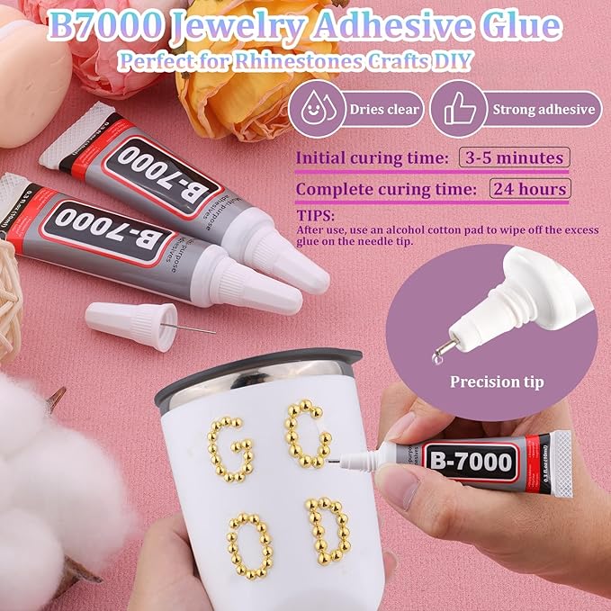13500Pcs Flatback Pearls for Bedazzling (Gold) with B7000 Jewelry Glue, Assorted Size 2/3/4/5/6/8/10mm Half Pearl, Bedazzling Gems for Crafting Clothing Tumbler Shoes Embellishment Nail Art