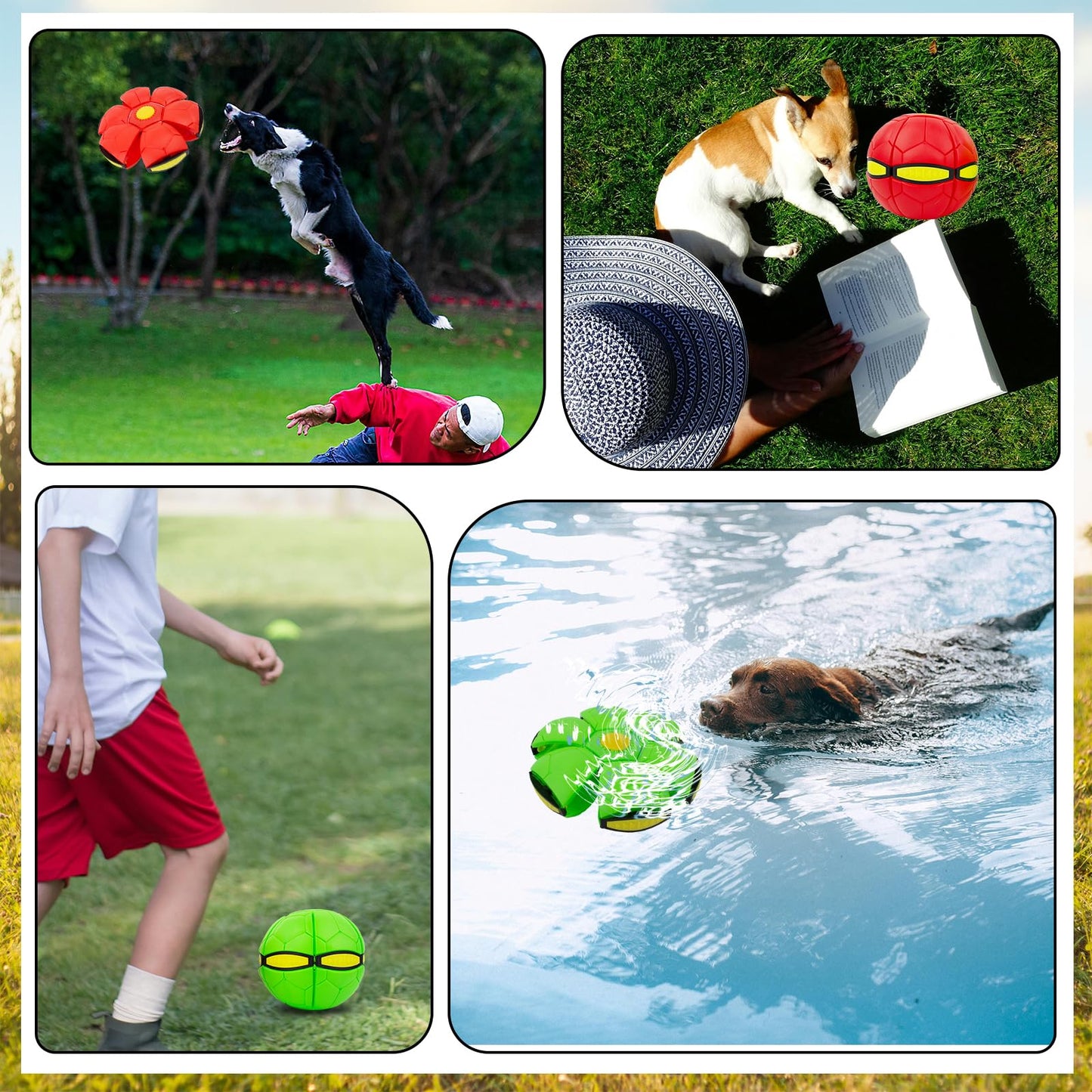 2PCS Magic Bouncing Ball, Magic Meta - Ball, Children's Magic Bouncing Balls, Dual Form Flying Saucer, Parent-Child Interaction with 3 Light Suitable for Indoor & Outdoor Play Green and Blue