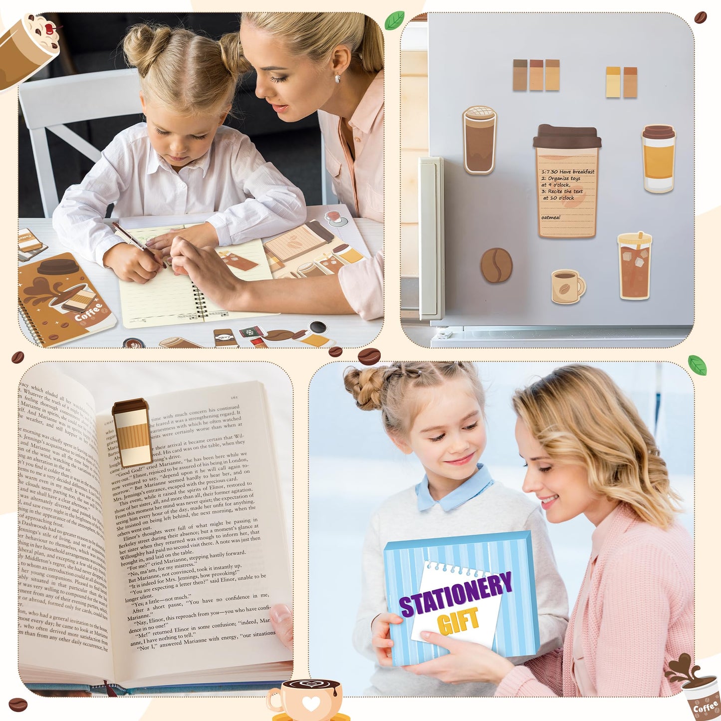 B1ykin Notebook Sticky Notes Stationery Set, 5Pcs A5 Spiral Notebooks with Sticky Notes Neutral Pen Stickers Magnet Bookmarks for Office School Students Birthday Supplies Gift (Coffee)