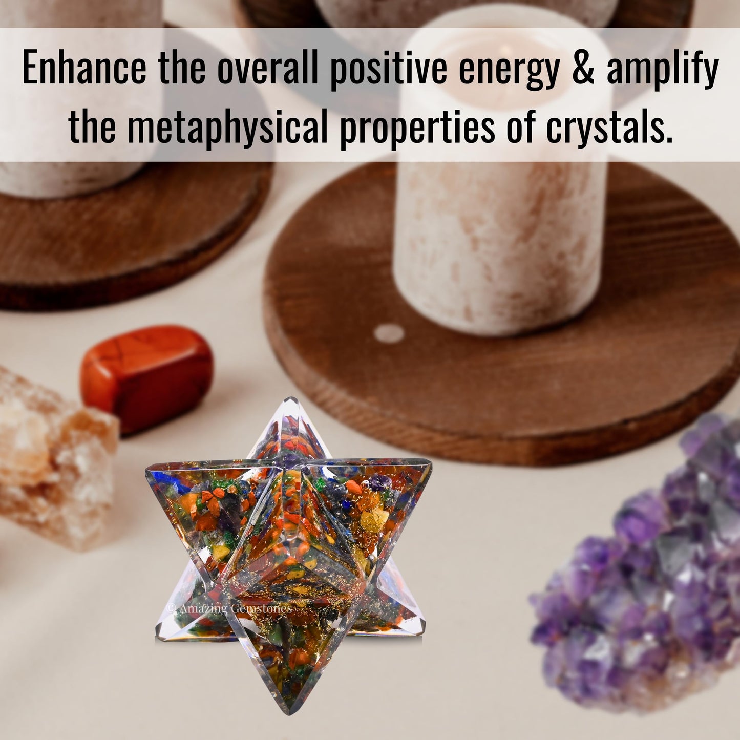 Amazing Gemstone 1 Pcs Seven Chakra Large Crystal Orgone Merkaba Star for Reiki Healing Meditation and Crystal Grid