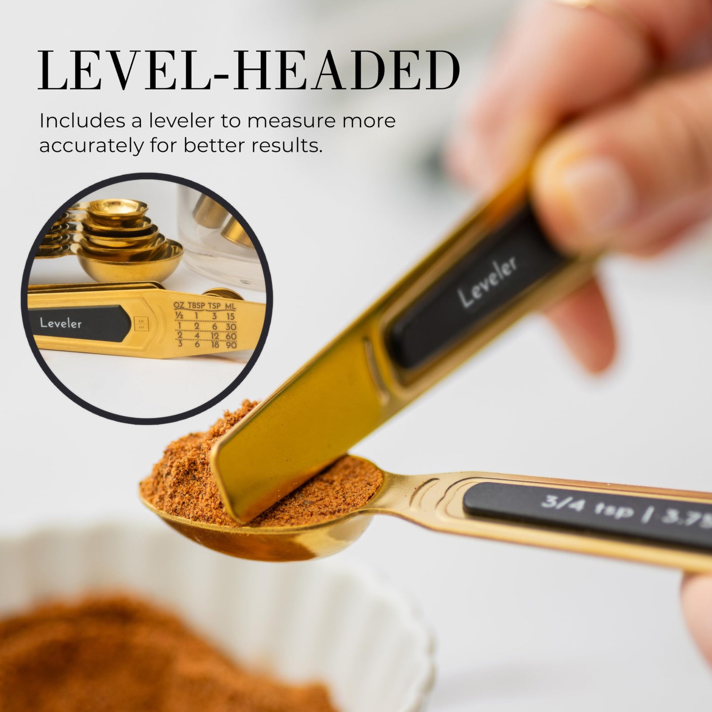 Gold Magnetic Measuring Spoons with Leveler - Featuring 8-Piece Upgraded Style, Dual-Sided, Stackable, Stainless Steel Gold Measuring Spoons Set - Fits in Spice Jars, Luxury Kitchen Accessories