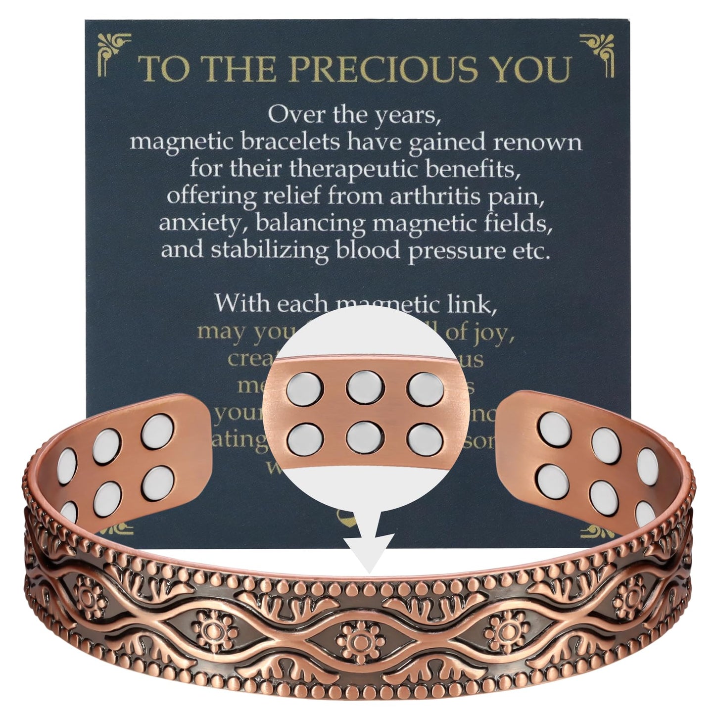 Jecanori Copper Bracelet for Men, 18X Strength Mens Magnetic Copper Bracelets with 3,800 Gauss Magnets, 99.99% Pure Solid Copper, Copper Jewelry Gift
