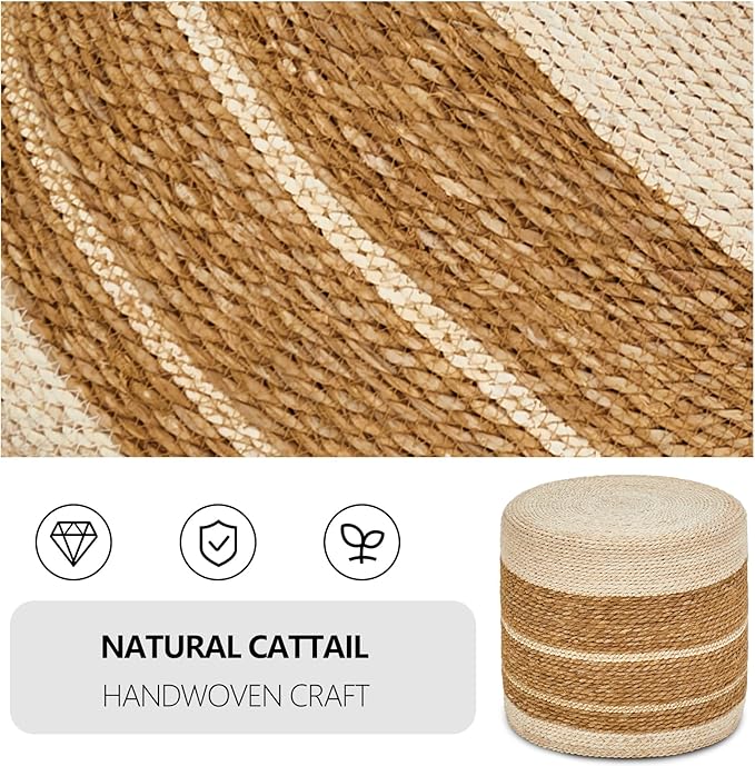 Wimarsbon 18'' Ottoman Pouf, Natural Braided Poof, Rustic Handweave Lounge Pouffe, Boho Footrest Stool for Bedroom, Accent Table or Seat for Living Room