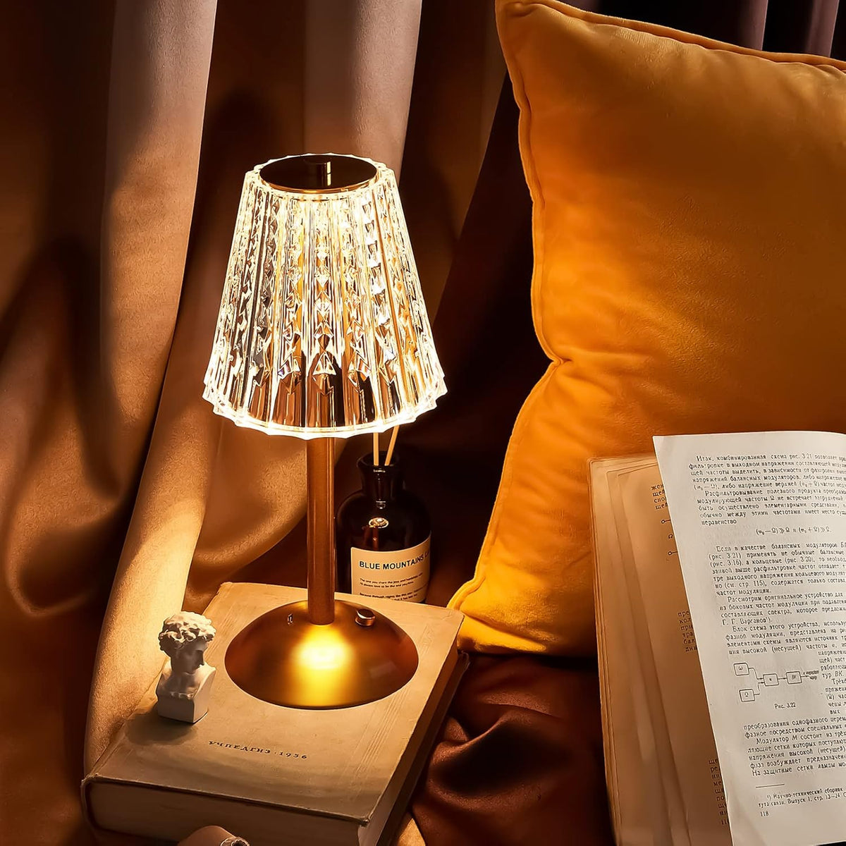 Liliful 1 Pcs LED Portable Cordless Table Lamp Touch Battery Operated Rechargeable Desk Lamp 3 Color Dimmable for Bedroom Living Room Dining (Classic Style,Gold)