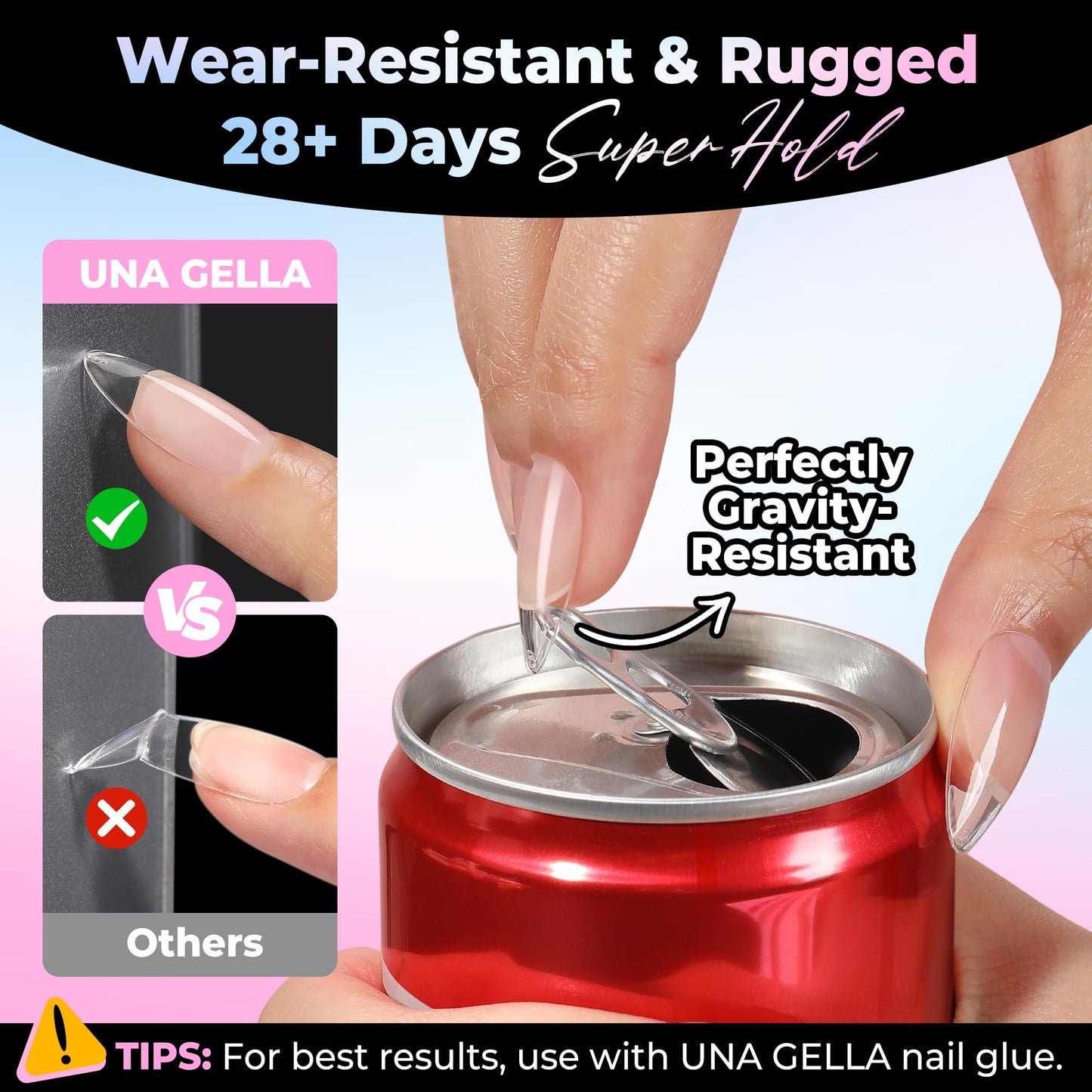 UNA GELLA Almond Nail Tips Medium 15 Sizes 300PCS Pre-Etched Gel Acrylic Nail Tips Almond Shape Easy Salon Press On Nails Long-Lasting Hold Full Cover Fake False Nails Snug Fit