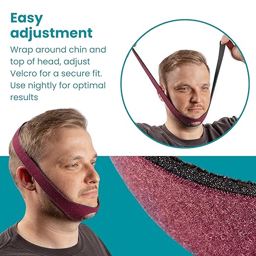 LifeSource Made in USA Universal Chin Strap for CPAP Users, Chin Strap for Snoring Solution, Breathable, Adjustable, Latex Free, Comfortable Sleep Support for Men & Women, Snoring Support, Ruby Red