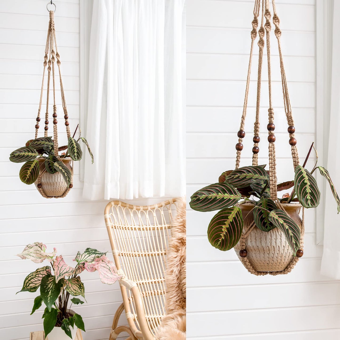 Mkono Macrame Plant Hangers Indoor Different Size and Ceiling Hooks Hanging Planter