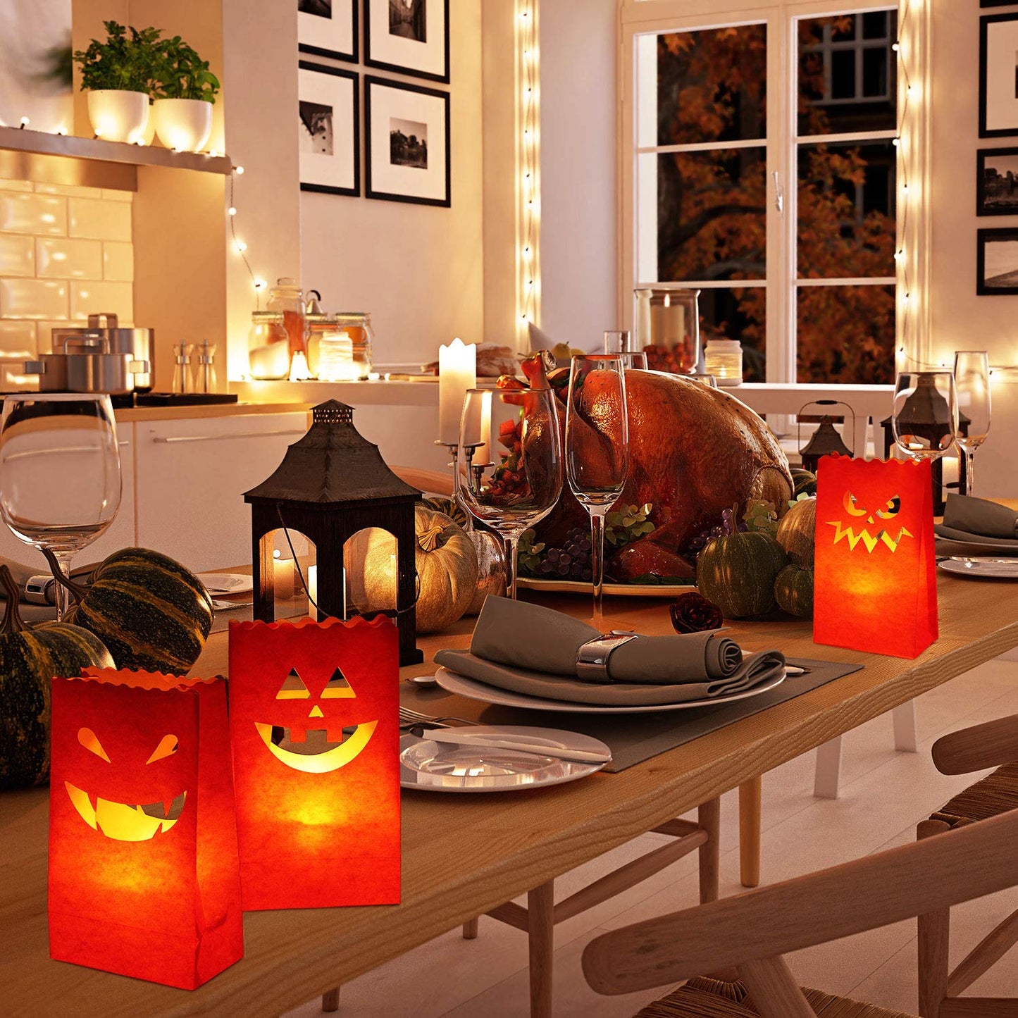 Shappy 20 Pieces Halloween Luminary Candle Bags Flame Resistant Candle Bags in 5 Kinds of Pumpkin Grimace Patterns for Halloween Party Supplies