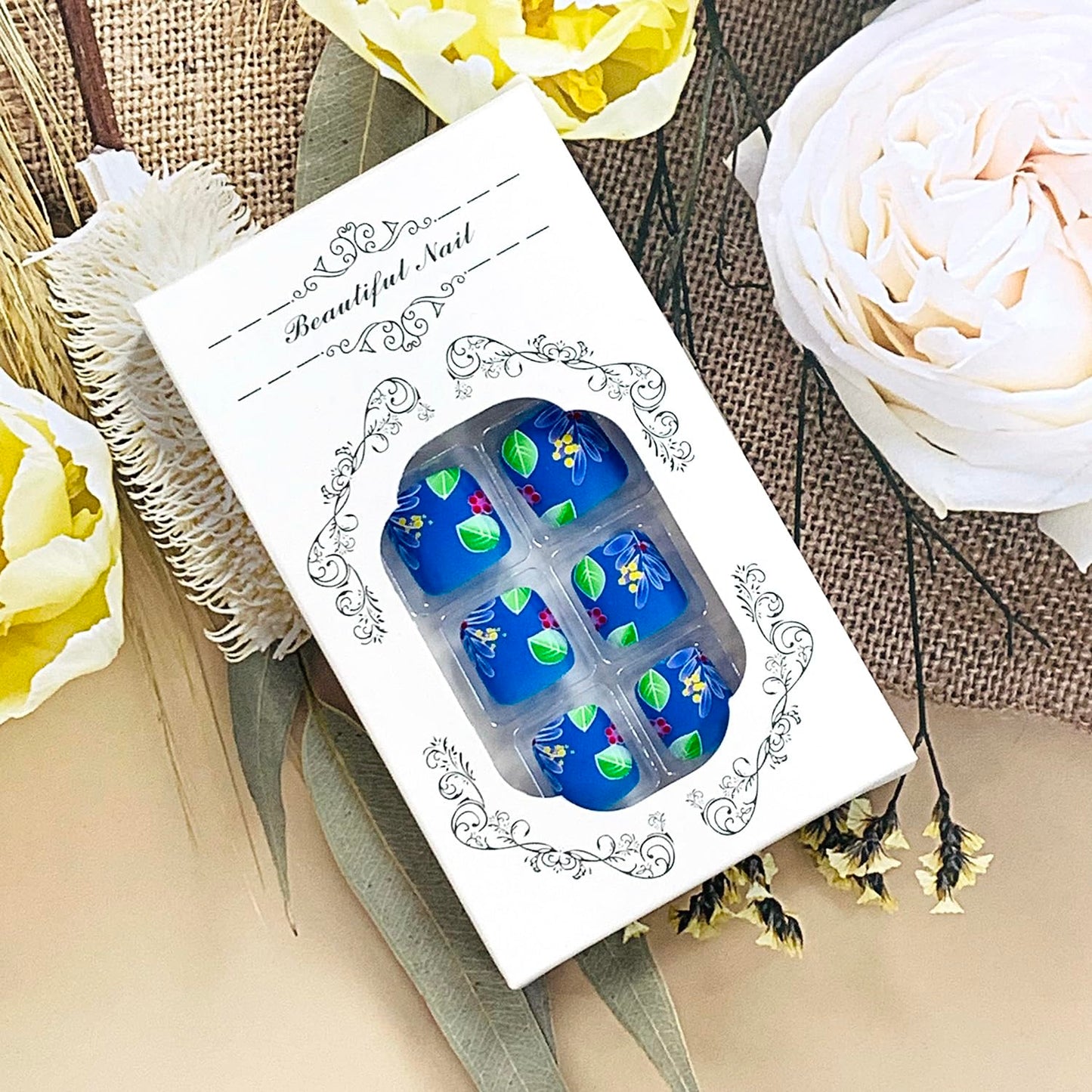 FIEONCIY Press on Toenails with Designs Acrylic Fake Nails for Toe Artificial False Nails with Charms Glue on Toe Nails for Spring Summer Stick on Toenails for Women Girls(XD9342)