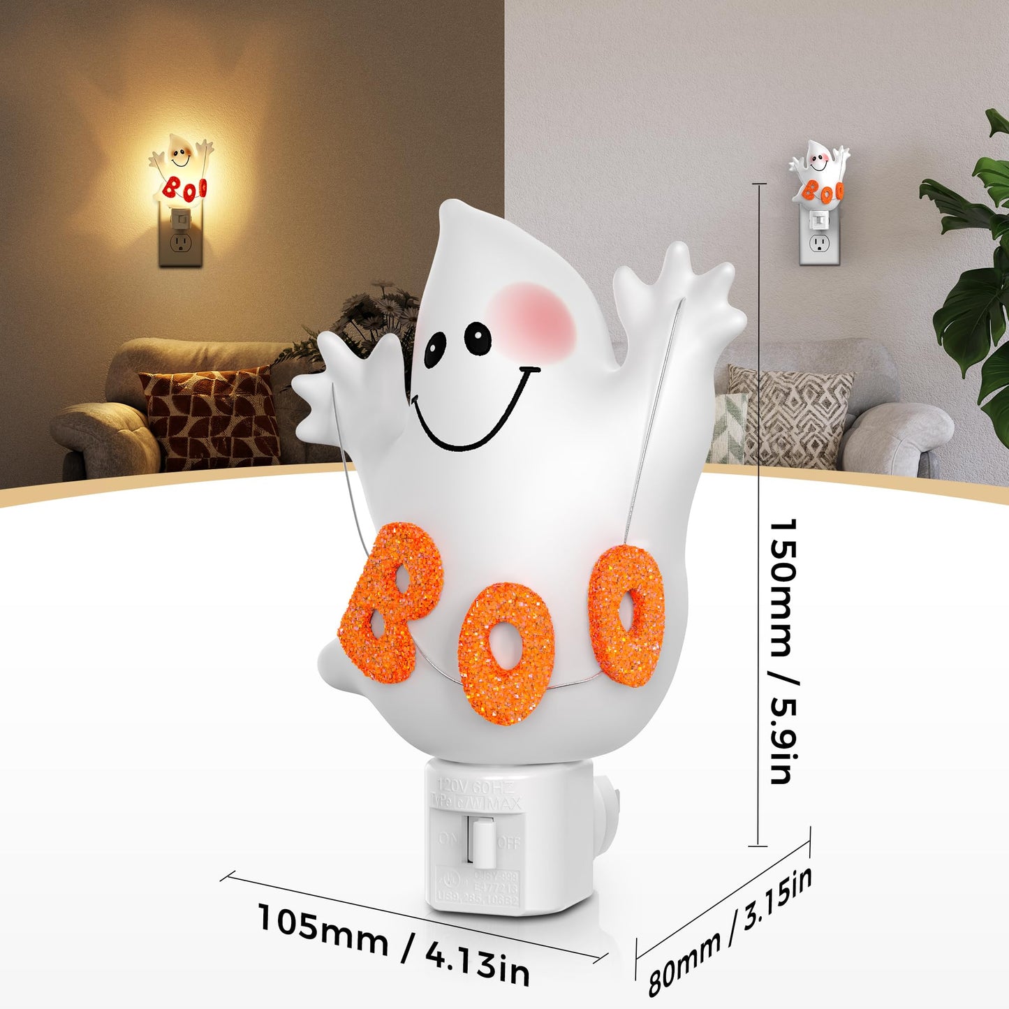 DORESshop Halloween Night Light Plug in, Ghost Night Lights Plug into Wall, Plug in Nightlight with 360° Rotatable, Cute & Funny Halloween Party Decorative for Adults,Kids,Gift, Pocky Decor,2 Pack
