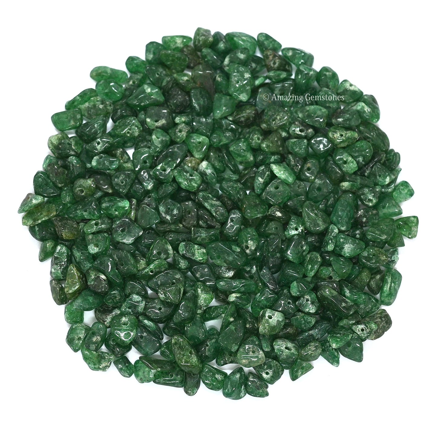 Green Aventurine Pre Drilled Crystal Crushed Chips Beads for Bracelets Making, DIY Handmade Natural Healing Crystals (25 Inch Strand)