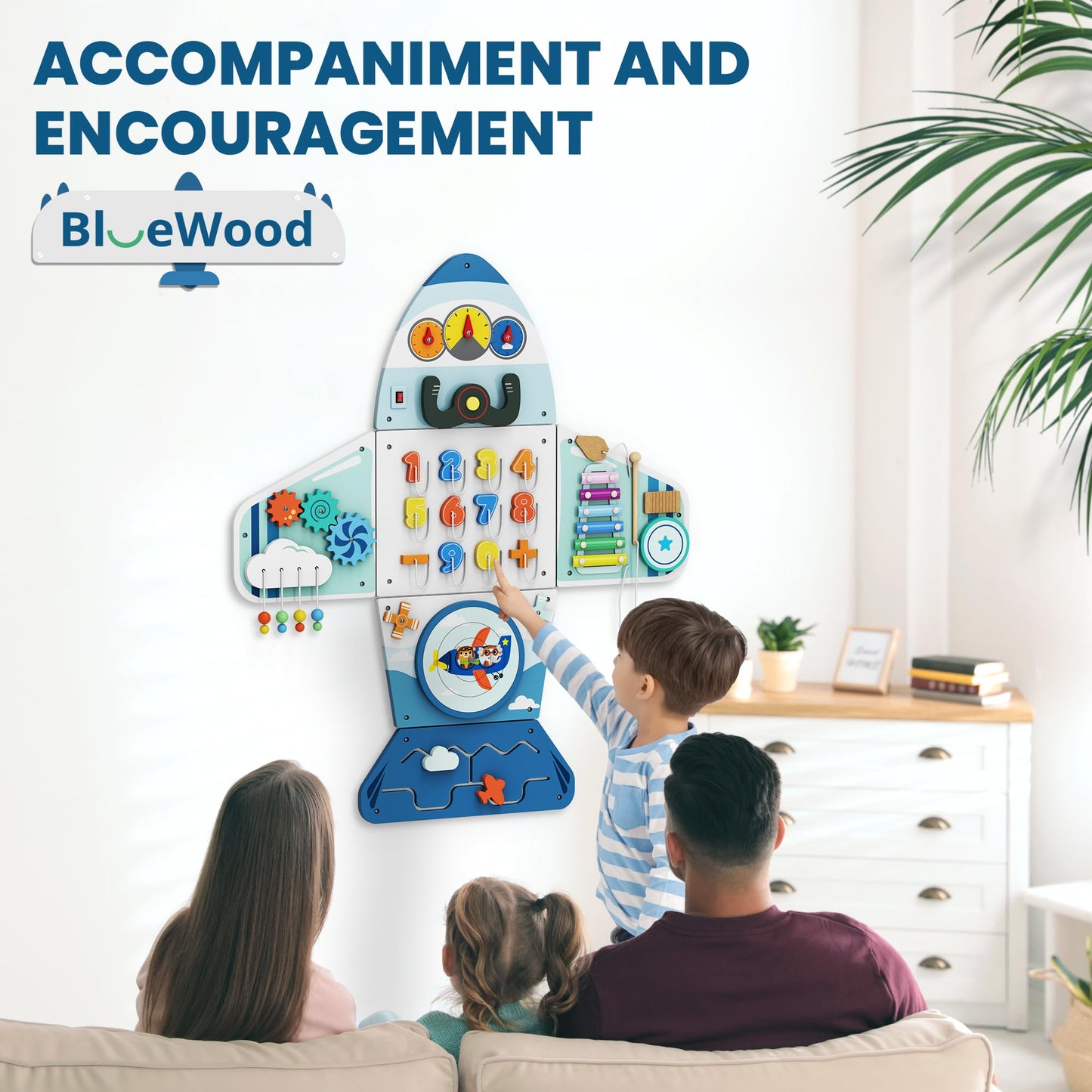 BlueWood Wooden Wall Busy Board Panels, Toddler Learning Activity Center, Montessori Philosophy Sensory, Educational Toys, Conducive to All-Round Development - Aircraft