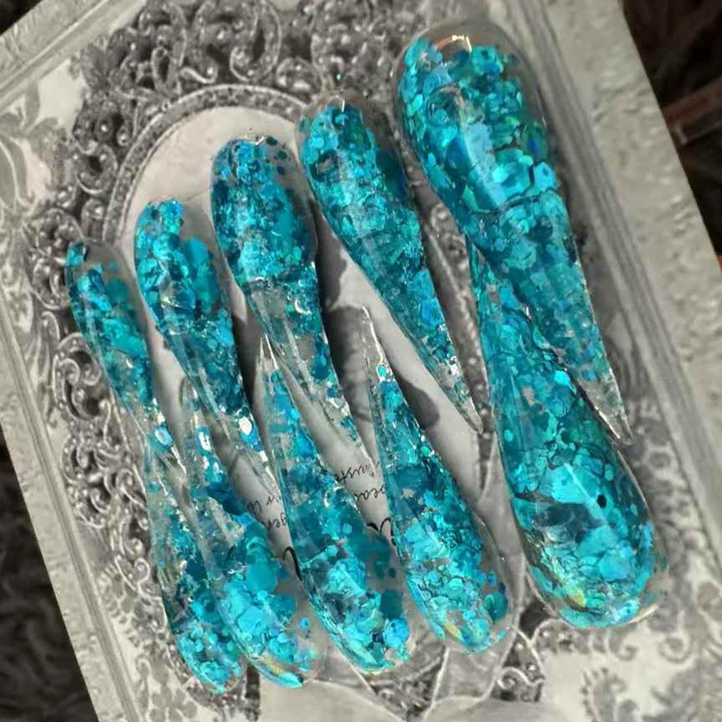 3D Nail Art Press on Nails Short Handmade False Nails Victorian Gothic Easy Wear Size M