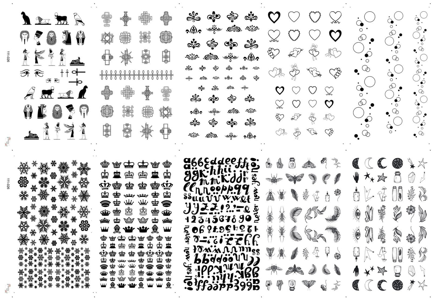 Nail Decals [10 Sheets] White Botanical Nail Stickers Set Delicate Flowers Leaves Feathers Insects Moons Stars fine line Illustrations Elegant Minimal Variety Creating Soft Refined Manicure Styles