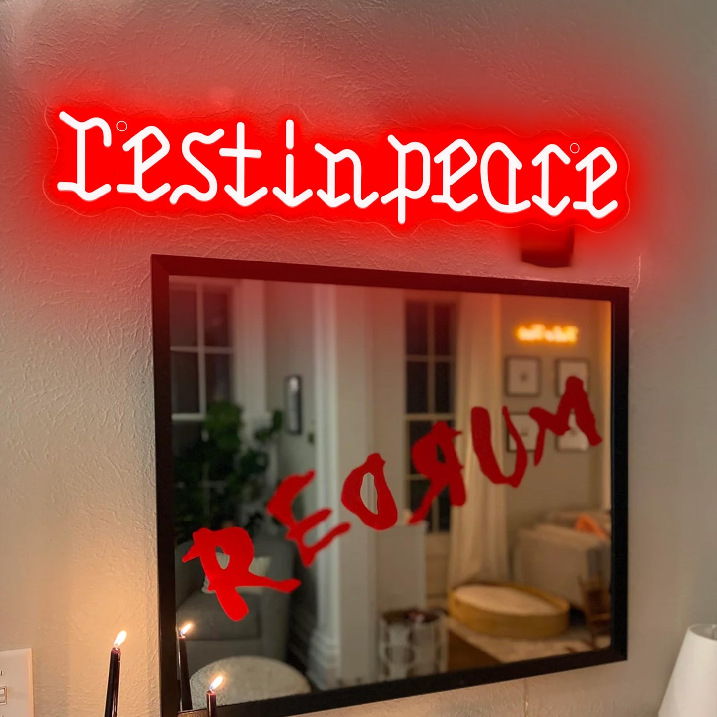 Rest in Peace Red Neon Sign Unique Gothic Halloween Decor Edgy Room Accent Light USB Powered with Dimmer for Bedroom Home Game Room Holiday Party Wall Decor