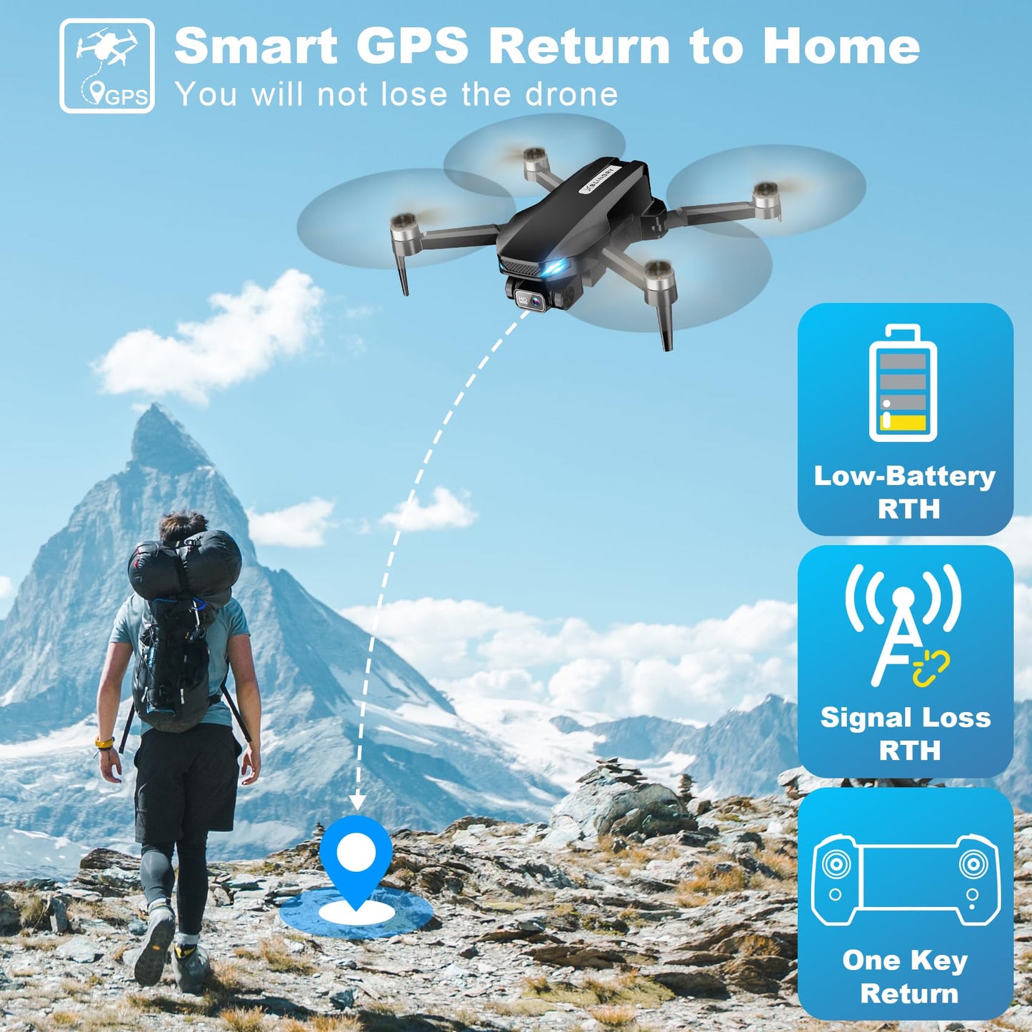 GPS Drone with Camera for Adults, 2K HD FPV Drone with Auto Return, Follow Me, Circle Fly, Waypoint Fly, Stable Hover, Brushless Motor, Foldable 5G Transmission Remote Control Quadcopter, Black