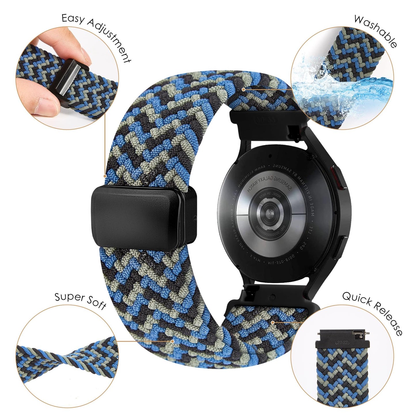 SIMYYO Nylon Magnetic Bands Quick Release Braided Nylon Watch Bands Stretchy Sport Replacement Strap for Men and Women 18mm 19mm 20mm 22mm