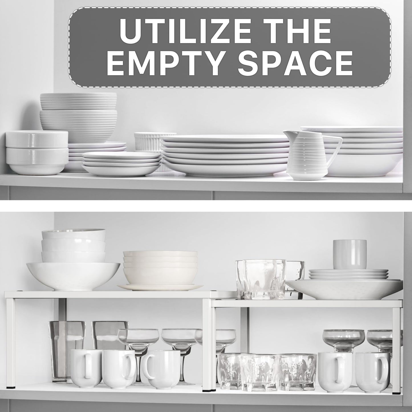 Simple Houseware Expandable Stackable Kitchen Counter Shelf Organizer, White, Metal Top, 11.25"L x 7.9"W x 5.4"H