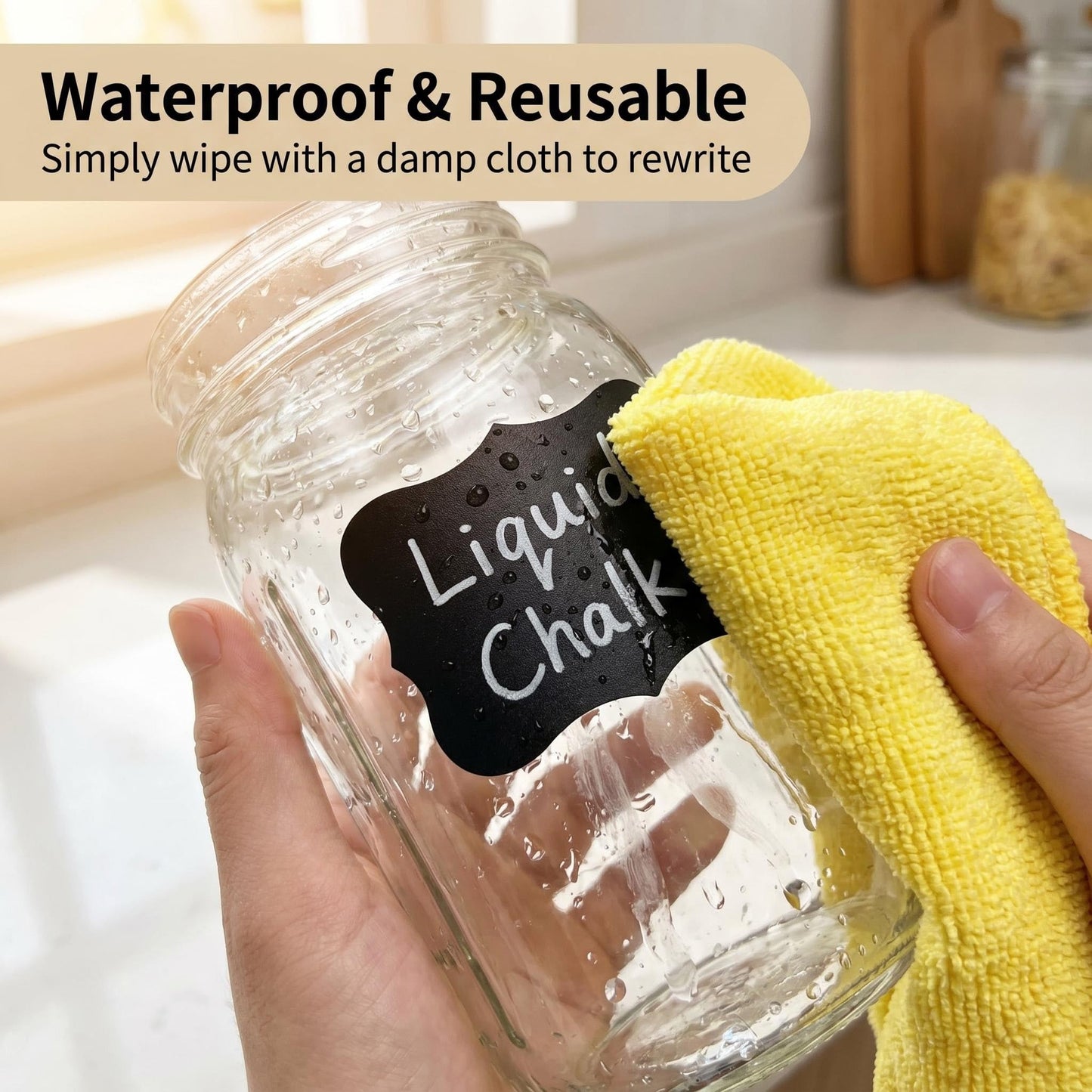 LWTBNTY Blackboard Label - 185 Waterproof Reusable Blackboard Stickers with 3 Liquid Chalk Marks Used for Mason Jars, Party Decoration, Craft Room, Storage, tidying up Your Home and Kitchen