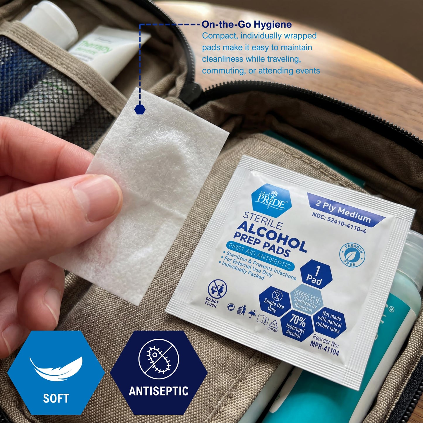 MED PRIDE Alcohol Prep Pads, Medical-Grade, Sterile, Individually-Wrapped, Medium Square Size, 2ply (500 Count (Pack of 1))