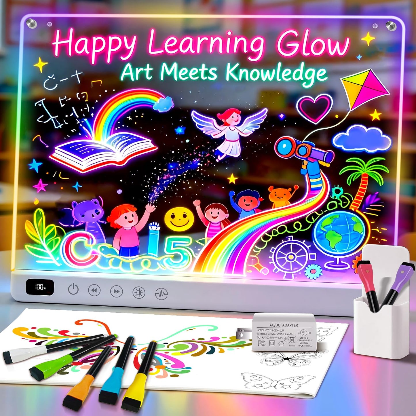 Lumiboard LED Drawing Board for Kids, Rechargeable 16" Light Up Writing Tablet with 8 Colors & 6 Light Modes, Magic Glow Board, Reusable Drawing Pad Gift for Boys and Girls