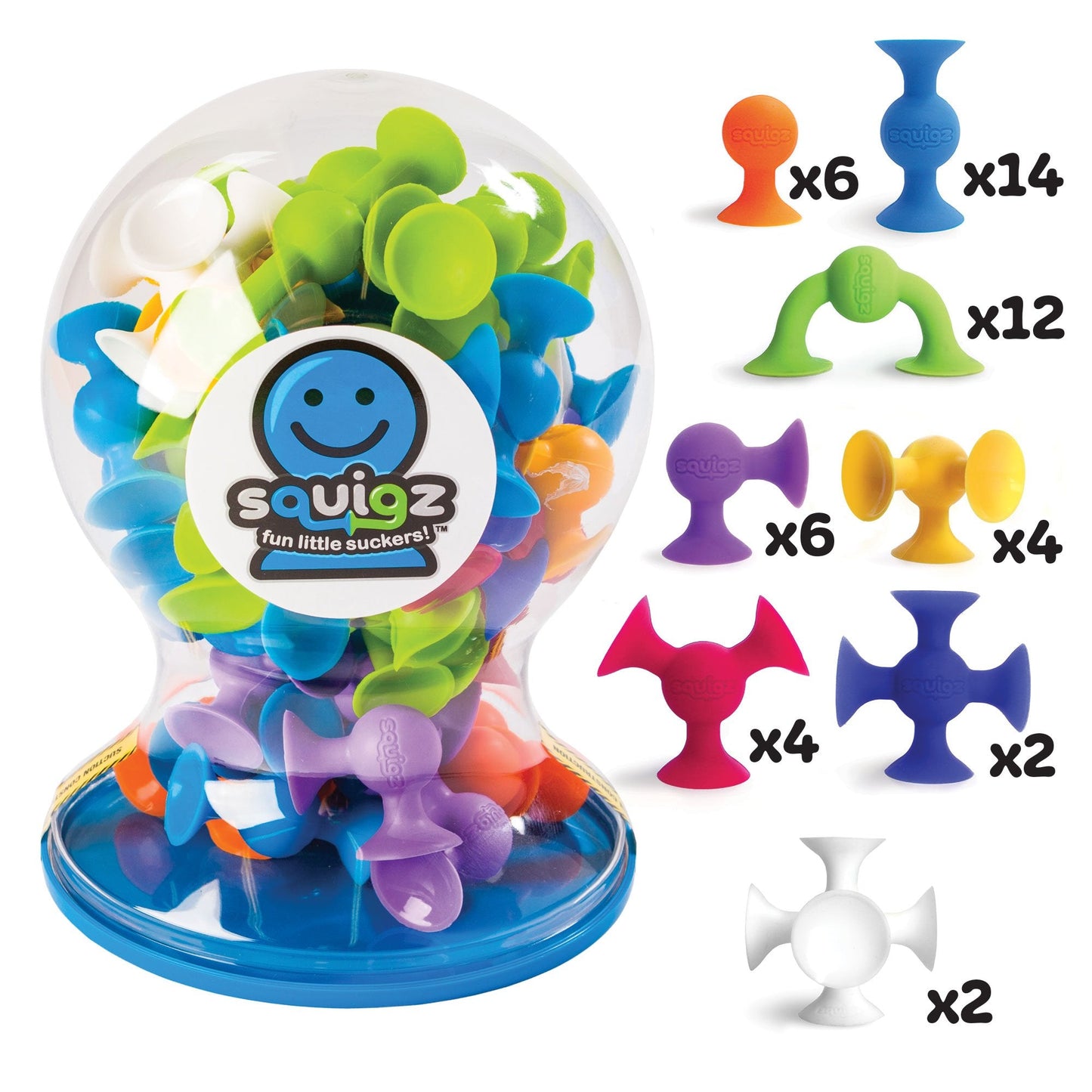Fat Brain Toys Squigz Deluxe Set - 50-Piece Suction Construction Toys, Suction Bath Toys, Sensory Toys for Kids 3 and Up