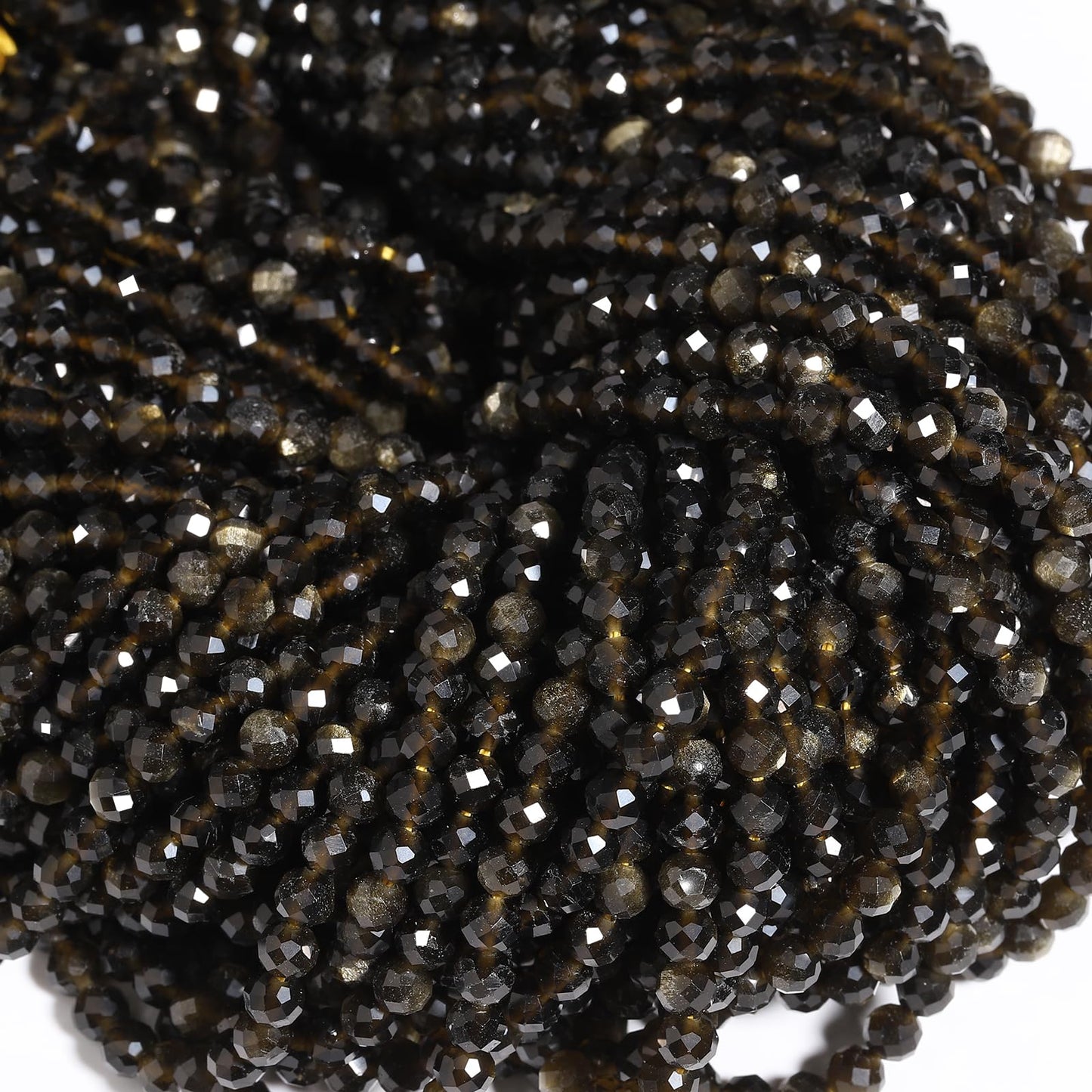 Song Xi 120pcs 3mm Natural Gold Obsidian Gemstone Beads Faceted Round Loose Stone Beads for Jewelry Making