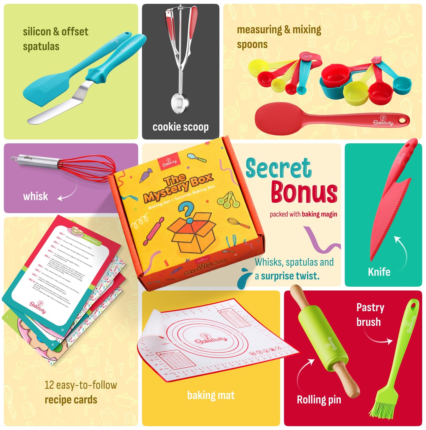 Baketivity Mystery Box – Real Cooking Utensils for Children – Safe, Durable, and Fun Kitchen Accessories – Gift for Young Chefs