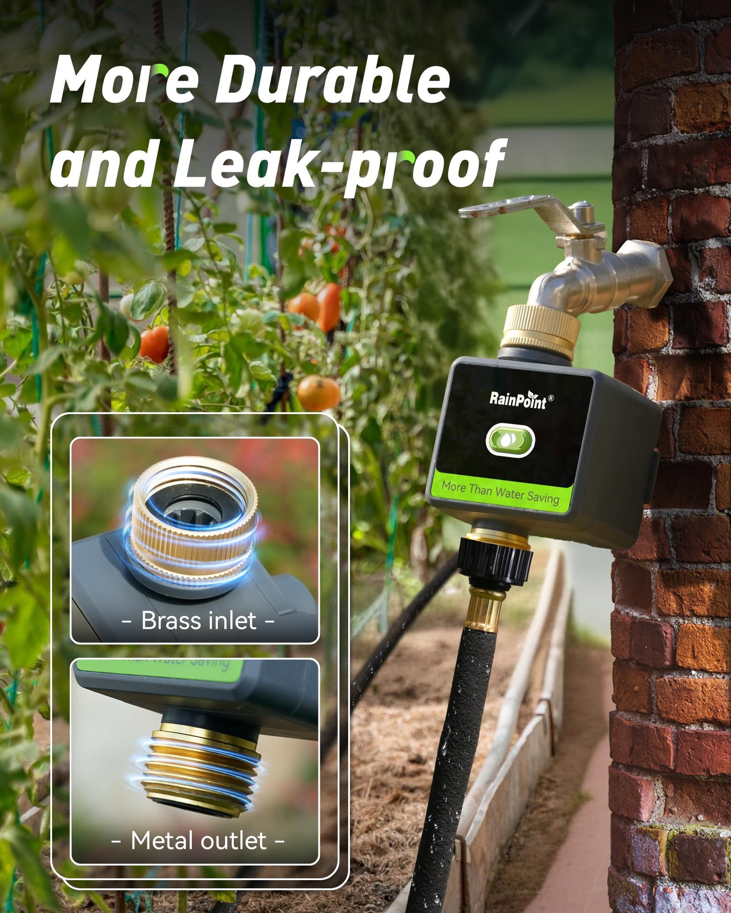 RAINPOINT Smart Hose Timer for Garden, Smart Water Timer with Brass Inlet & Outlet (Not Include Gateway), Automatic Irrigation System for Lawns and Yard