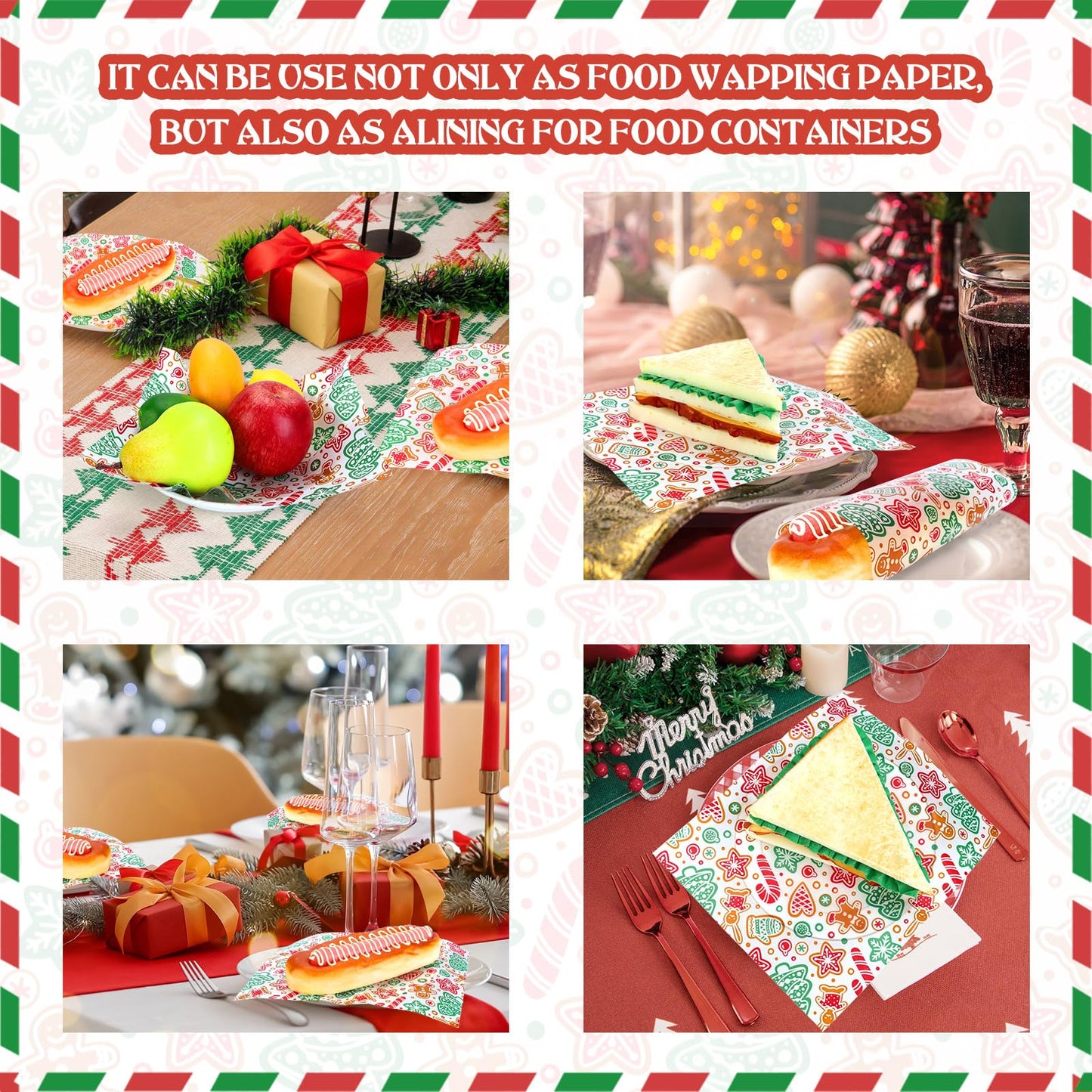 150 Sheets Gingerbread Man Food Wax Paper, 9.8x8.3in Christmas Grease Proof Deli Wrap for Sandwich, Food Grease Resistant for Xmas Home Kitchen
