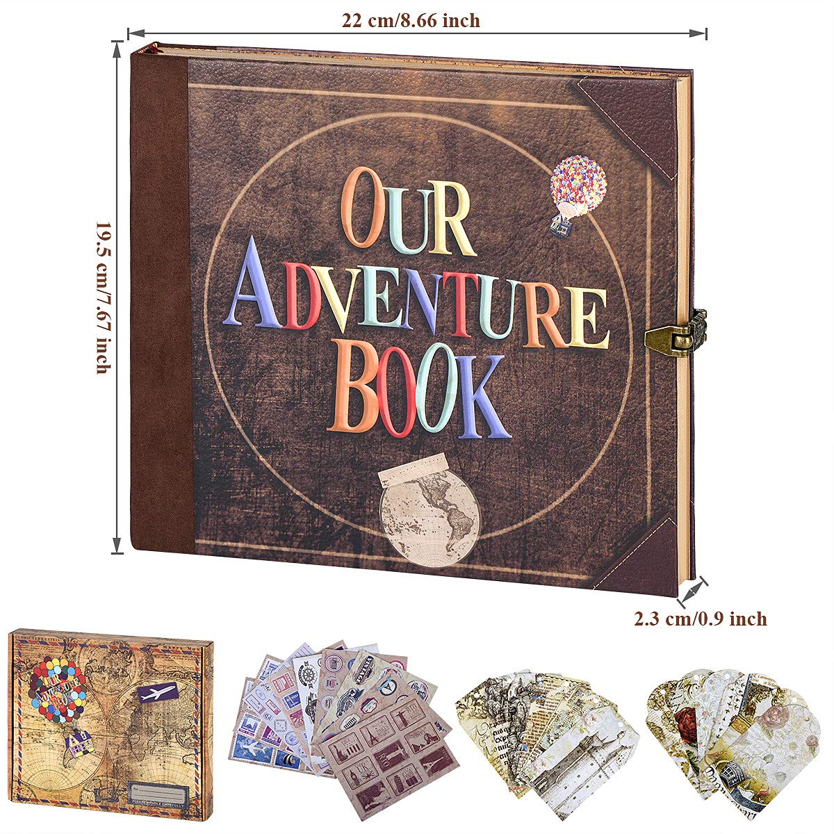Adventure Book 148-Page DIY Handmade Scrapbook Kit - Embossed Leather Cover - Gift Boxed with Full DIY Accessories for Couples, Weddings, Anniversaries & More for Life’s Greatest Adventures