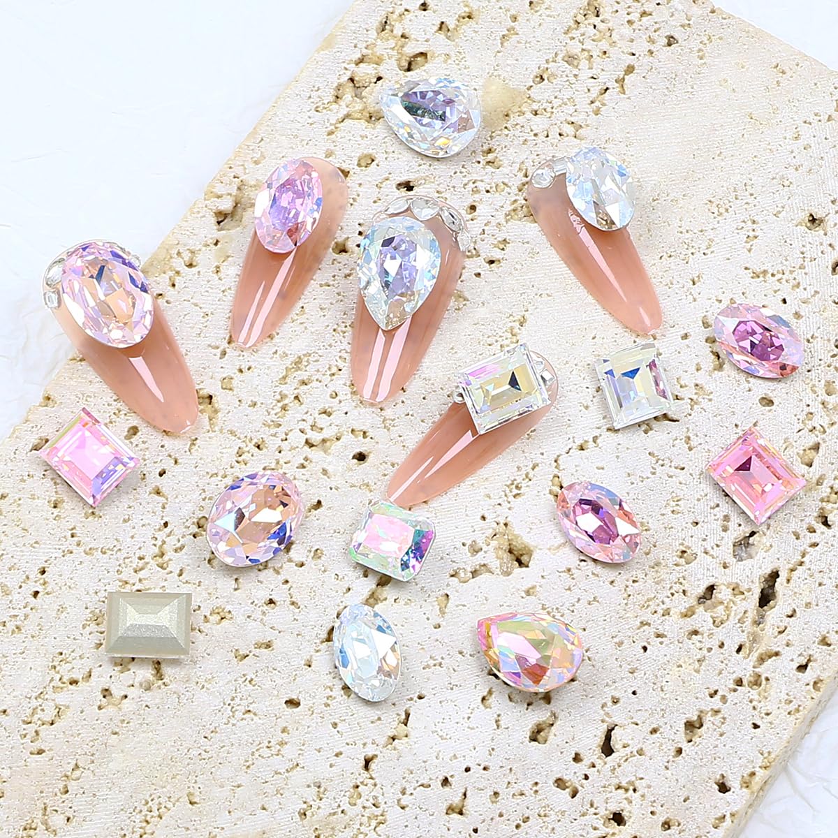 JINJIAO Big Rhinestone, Mix Shape Pointback 3D Charms Colorful Art Rhinestone 4 Style Diamonds for Nail Art DIY Crafts