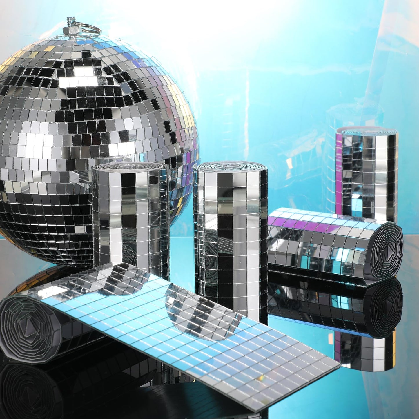 5000 Pcs Disco Mirror Tiles 10 x 10 mm Self Adhesive Disco Ball Tiles Sheet Silver Mirror Glass Square Mosaic Tiles Sticker for Vases DIY Craft Home Indoor Outdoor Decoration