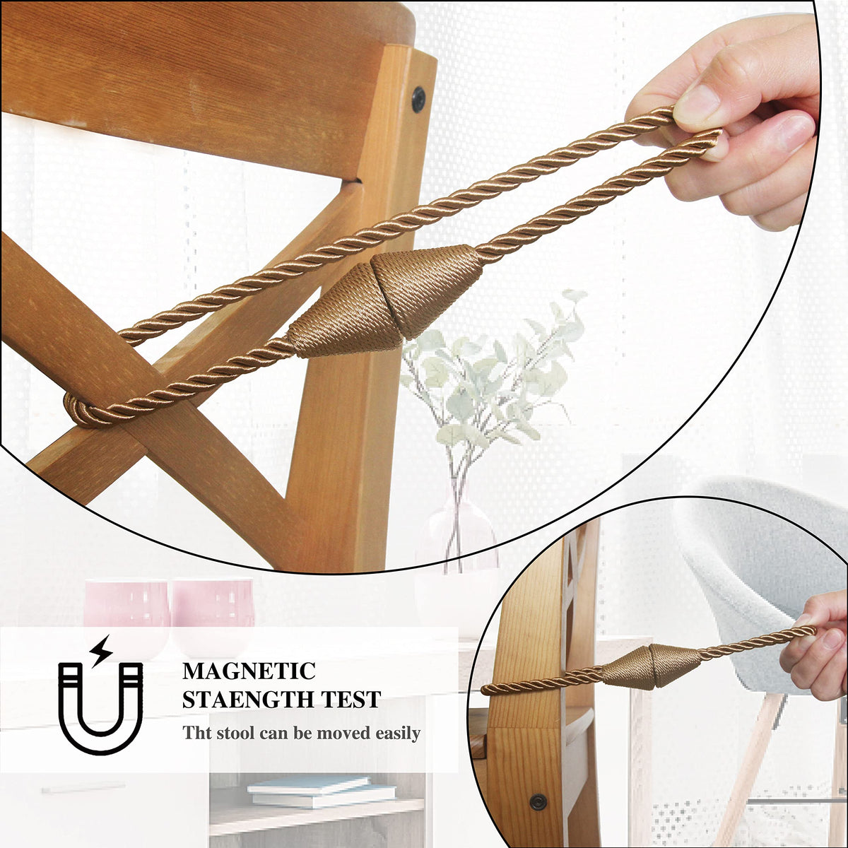 6 Pack Magnetic Curtain Tiebacks Rope Modern Handmade Curtain Tie Backs Decorative Drapes Weave Holdbacks for Window Décor