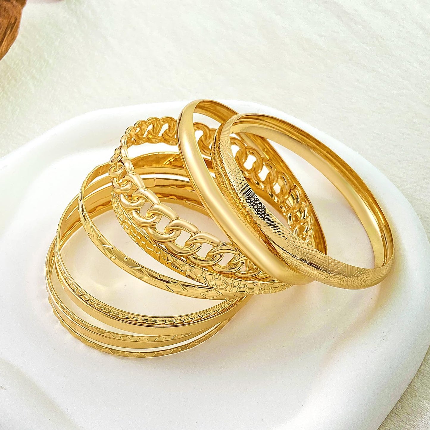 RINTOLER 10Pcs Gold Bangle Bracelets Set for Women - Multi Layer Stackable Textured Chunky Bracelets Indian Bangles Boho Jewelry Set (B-10PC-Gold)