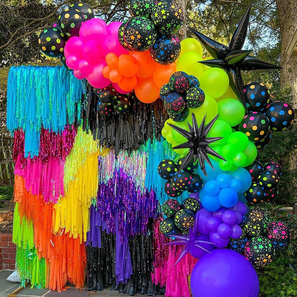 Glow in the Dark Balloon Arch Garland Kit-165Pcs UV Neon Rainbow Luminous Fluorescent Balloons-Let's Glow Birthday Party Back to 80s 90s Disco Rock Roll Party Decorations