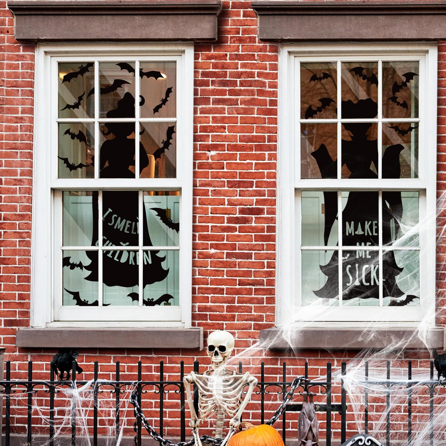 Halloween Window Decals Black Cat Bat Witch Silhouette Reusable Waterproof Static Clings for Glass Home Party Decor 35.4 x 6.9 inch