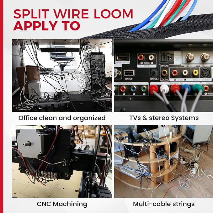 Sonoreboom Braided-Wiring-Loom Black Mesh Woven Split-Sleeves for Automotive/Electrical/Multi-Cable Strings Cabling Management Protector Covering (1/2" - 28 Feet)