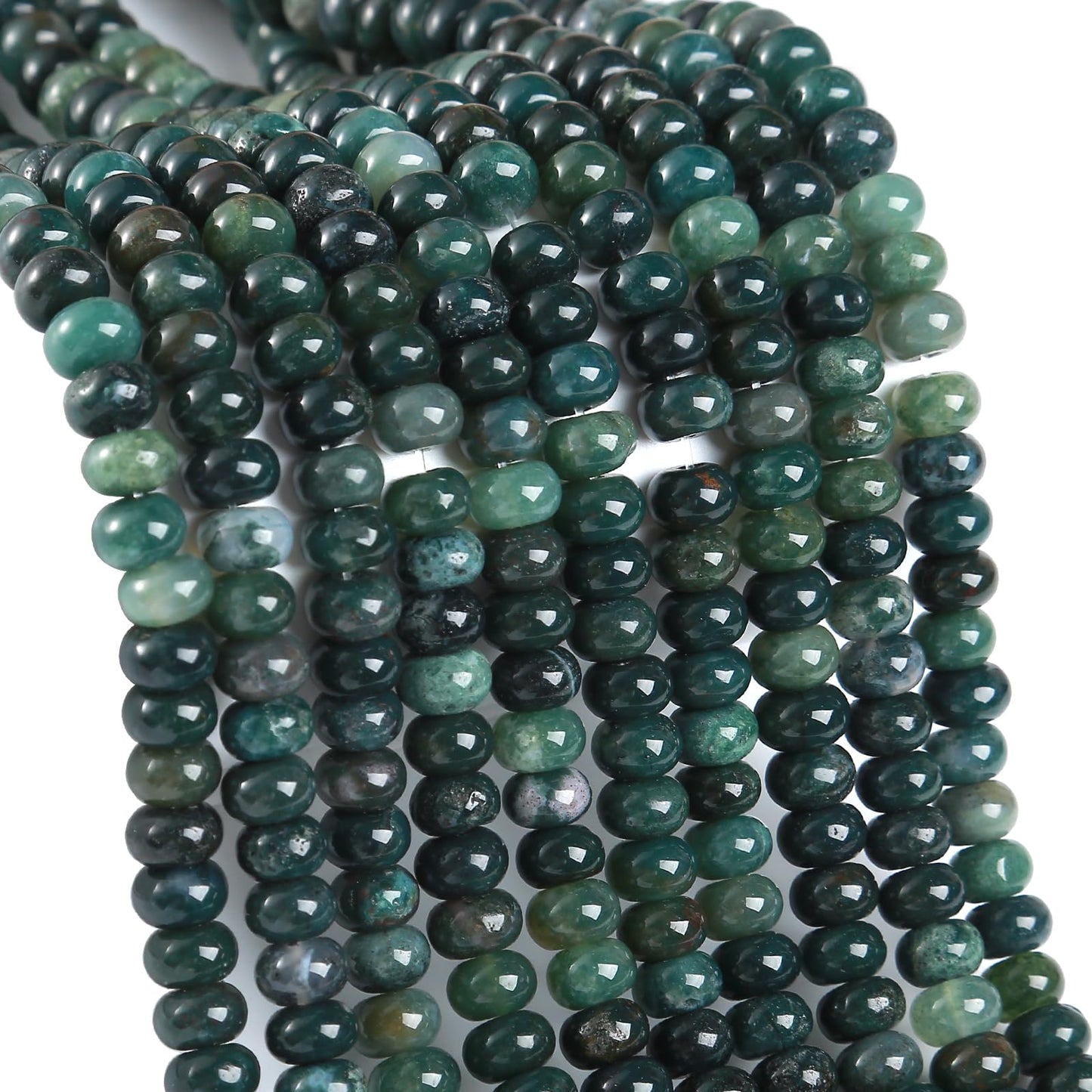 5x8mm 76pcs Natural Moss Agate Stone Rondelle Spacer Loose Beads Abacus Disk Stone Round Loose Gemstone Beads for Jewelry Making DIY Bracelet Necklace