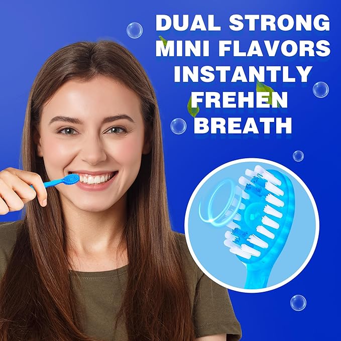 5 in 1 Mini Brushes Disposable Toothbrushes with Toothpaste + Tongue Scraper + Picks+Floss Travel Case Individually Wrapped Soft Travel Toothbursh Portable (Peppermint, 10)