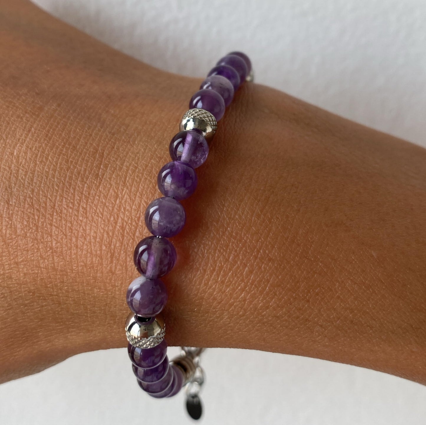 10:10 Beaded Bracelet for Men and Women – Natural Amethyst Gemstones and Stainless Steel – Adjustable, Durable and Elegant – Made in Italy