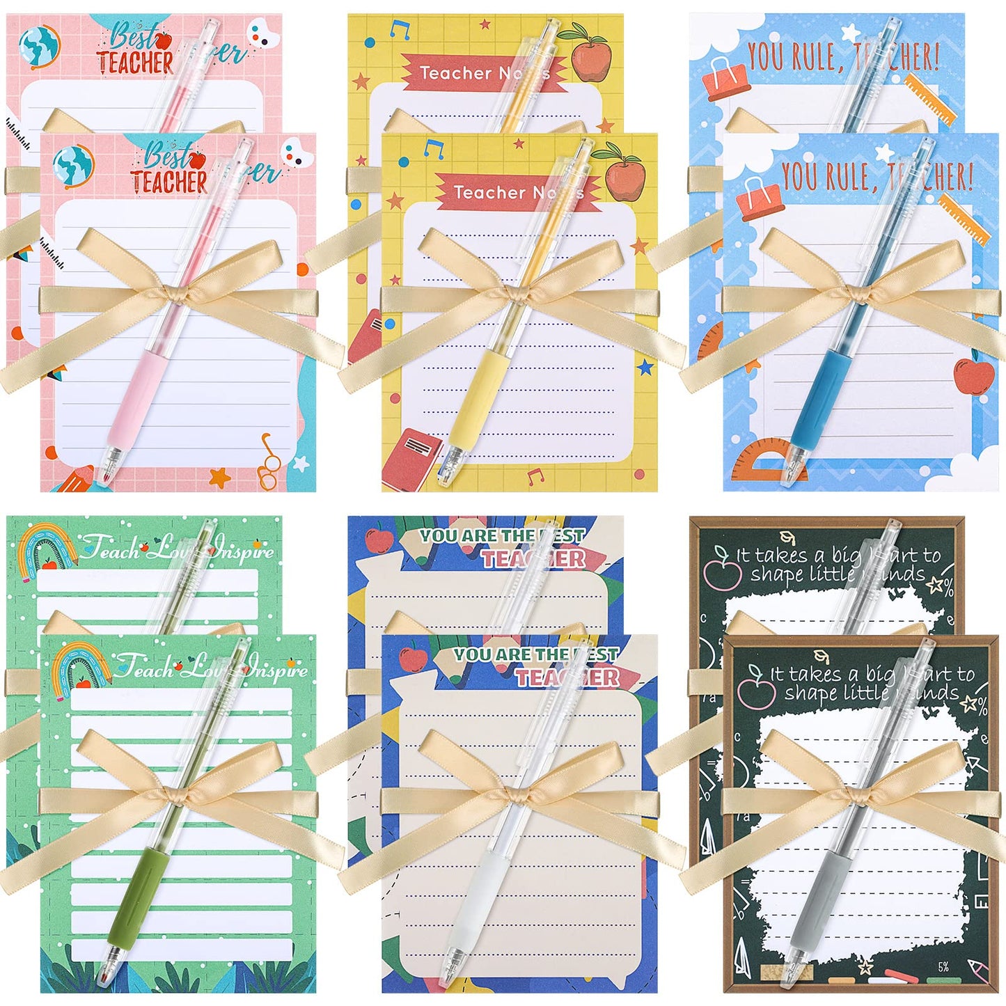 Lincia 24 Pcs Teacher Appreciation Gifts Bulk, Teacher Notepad with Pens Set Sticky Notes 30 Sheets Memo Pad for Graduation Gift, Thank You Gifts for School Office Supplies(Stylish Style)