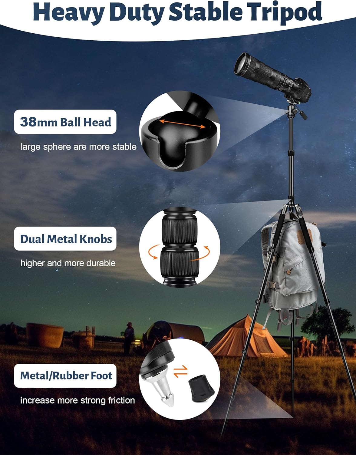 JOILCAN Camera Tripod, 83" Aluminum Tripods & Monopods with Metal Handle, Heavy Duty Tripod for DSLR Camera Lasers Binoculars Telescope Spotting Scope, Payload 35Lb