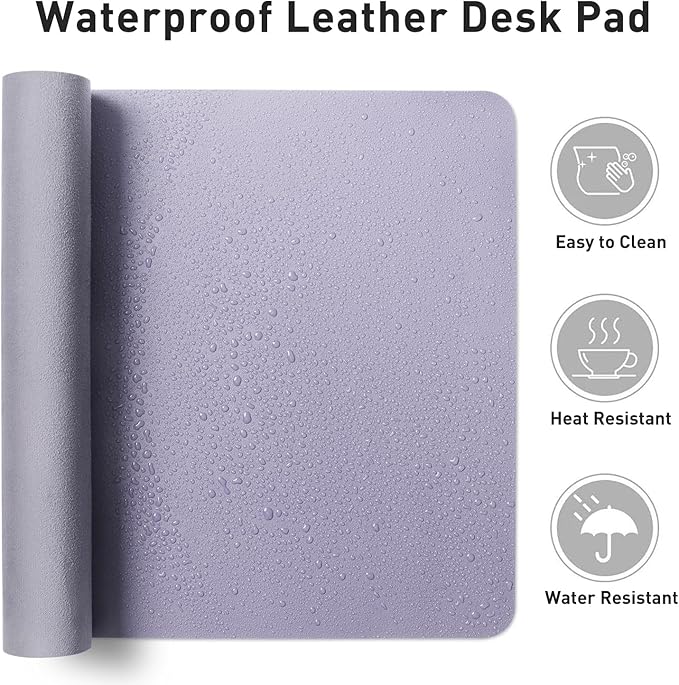 Aothia Leather Desk Pad - Protector and Blotter, Mouse Pad and Office Mat, Non-Slip PU Leather Laptop Desk Pad, Waterproof Writing Pad for Office and Home (36" x 17", Lavender)
