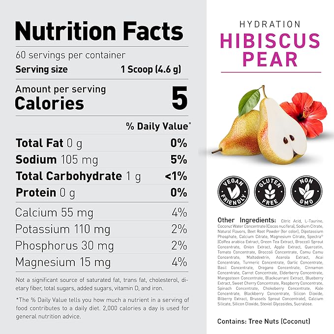 Kaged Electrolyte Hydration Powder Hydracharge Hibiscus Pear Sports Drink for Men and Women Pre, Post, Intra Workout Supplement 60 Servings