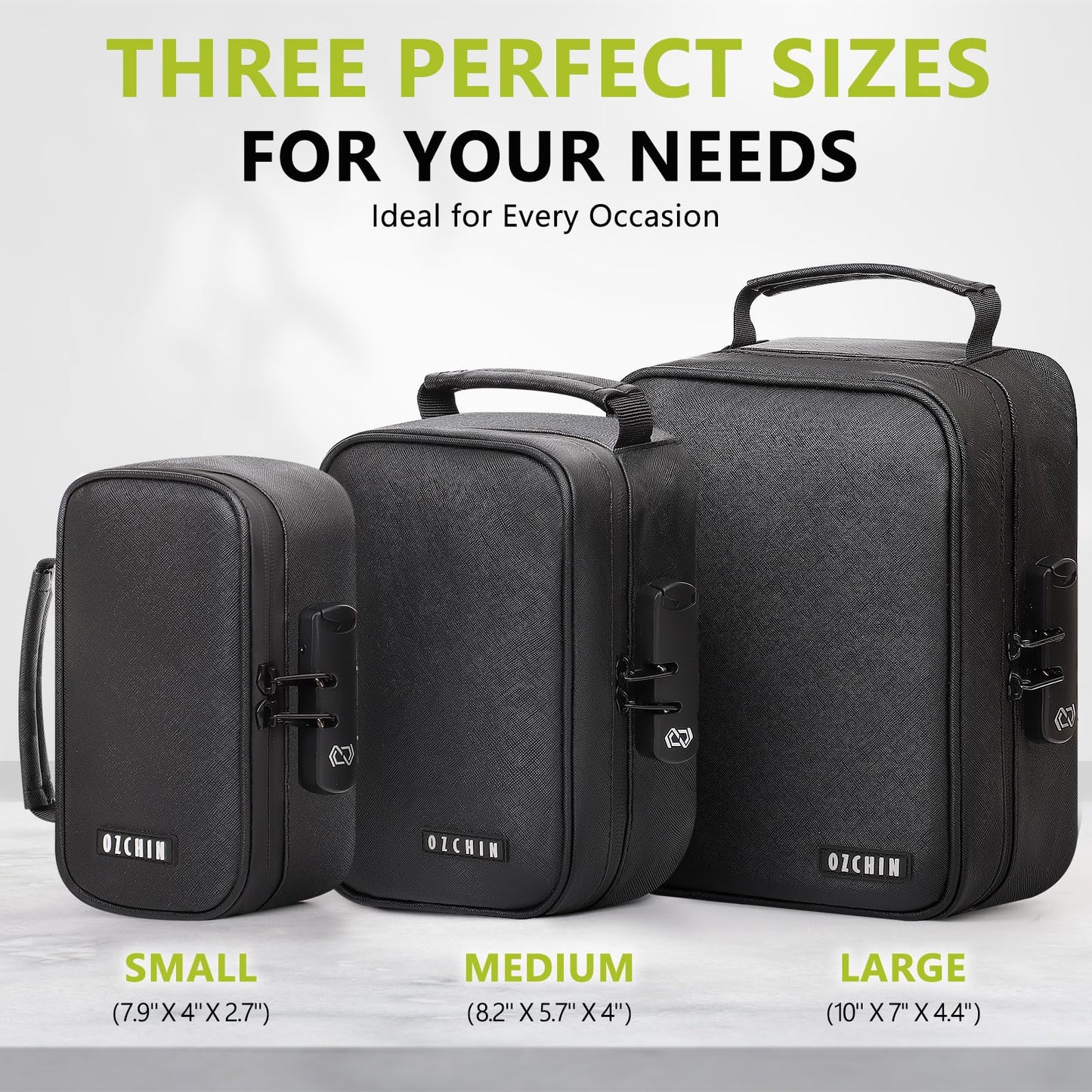 OZCHIN Smell Proof Bag with Combination Lock Tobacco Pipe Pouch Bag File Organizer Case Container Medicine Lock Box Odorless Storage Bag Great Gift for Friend (Black, L)