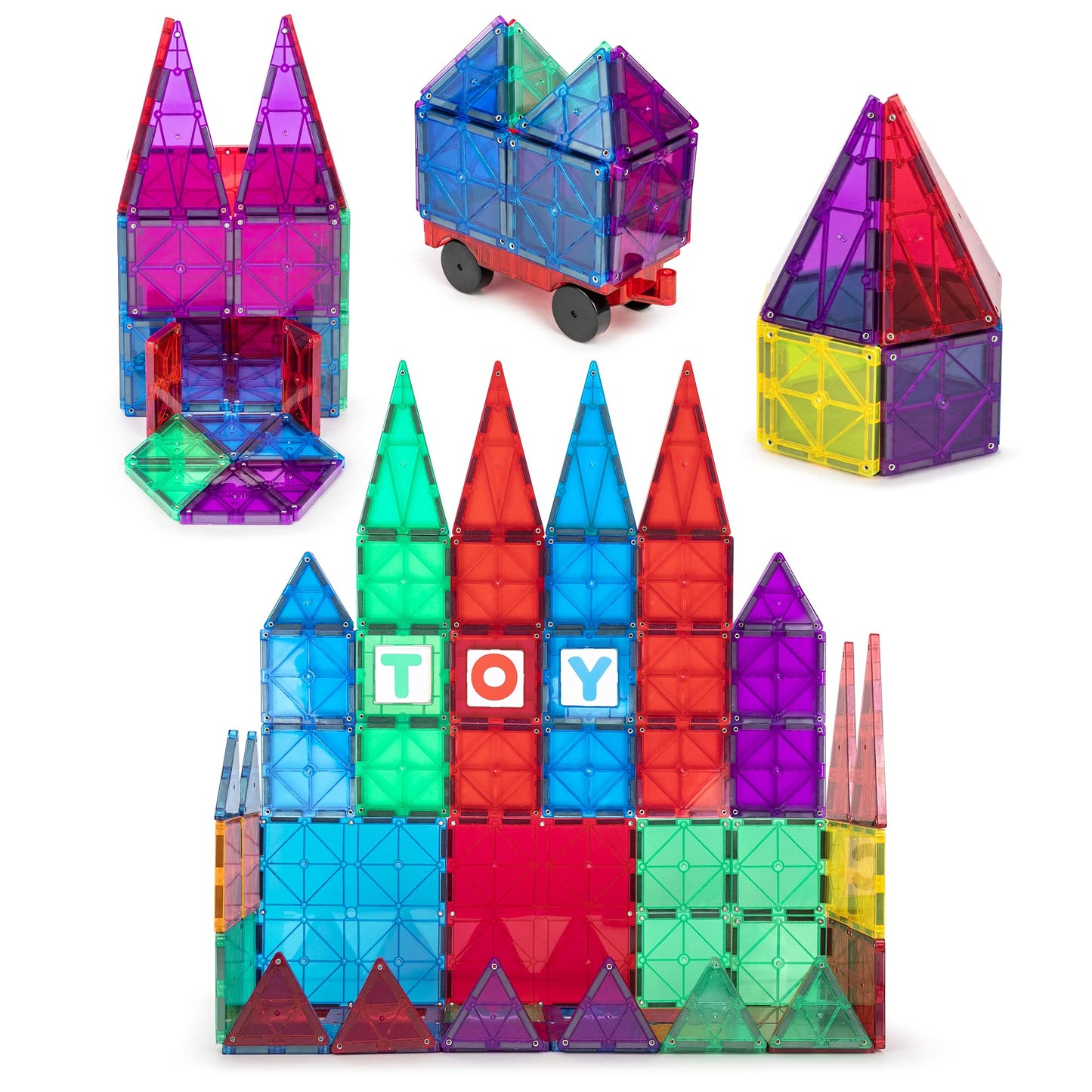 Playmags Magnetic Tiles Building Set 50 Pcs Set with Bonus Click-ins, Super Durable Magnet Blocks, STEM Development Kids Building Toys for Boys Girls & Toddlers