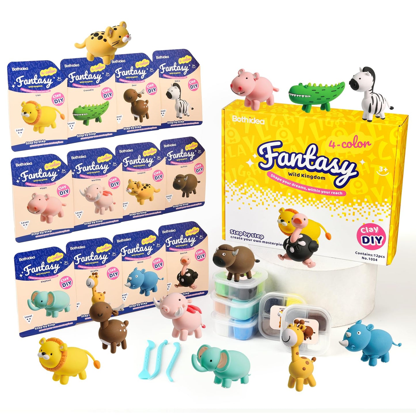 Model Magic Air Dry Clay Kit for Kids - Wild Kingdom 12-Piece Sculpting Set, Ultra Light Soft Non-Sticky Modeling Clay with Tools, Safe Non-Toxic Art Gift for Boys Girls