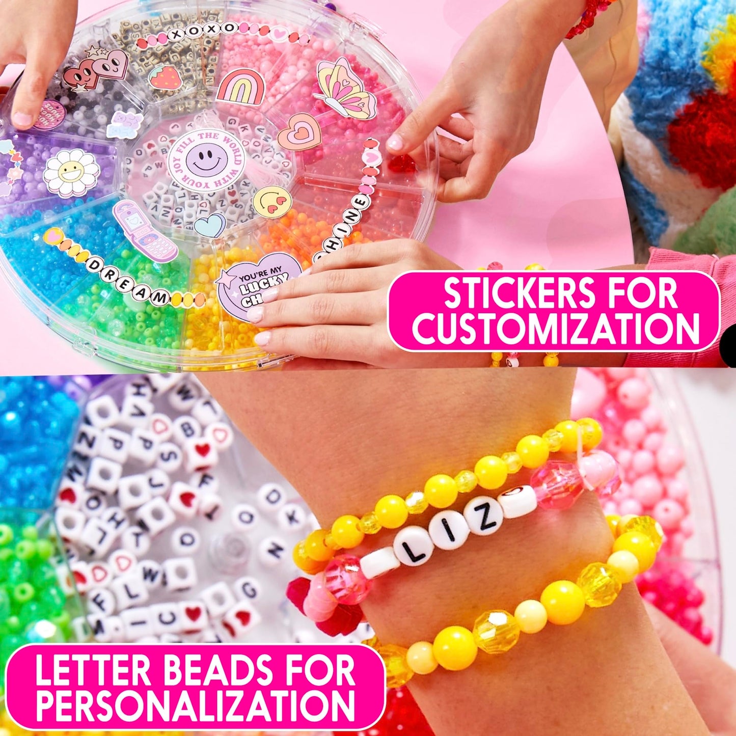 Just My Style Rainbow Bead Spinner, DIY Bracelet Making Kit with Swiveling Bead Case, Includes Over 1,000 Beads for Bracelet Making, Elastic, and More