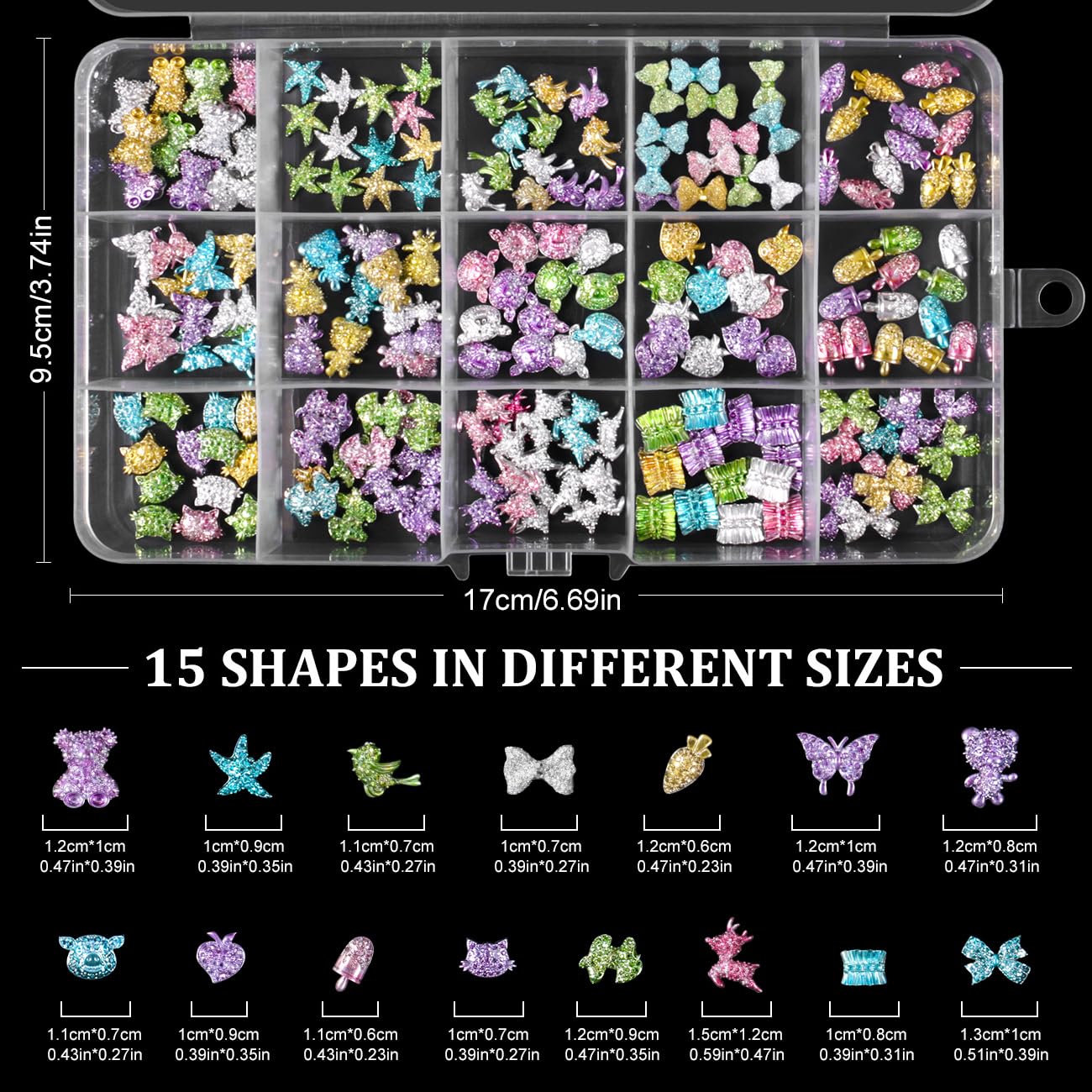 3D Mix Assorted Nail Charms Acrylic Multi Cute Hollow Candy Jewelry Nail Supplies for Nail Art Design DIY Crafts Accessories
